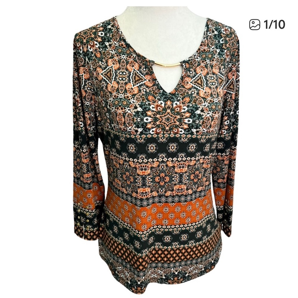 Calvin Klein🖤Boho Top 3/4 Sleeves Black/Neutral Size S